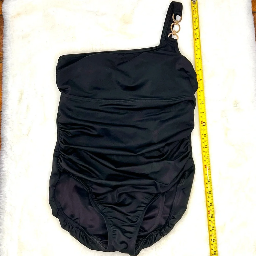 Lands’ End One Piece Slimming Tummy Control Swimsuit Asymmetric Black Size 6 - Picture 9 of 10